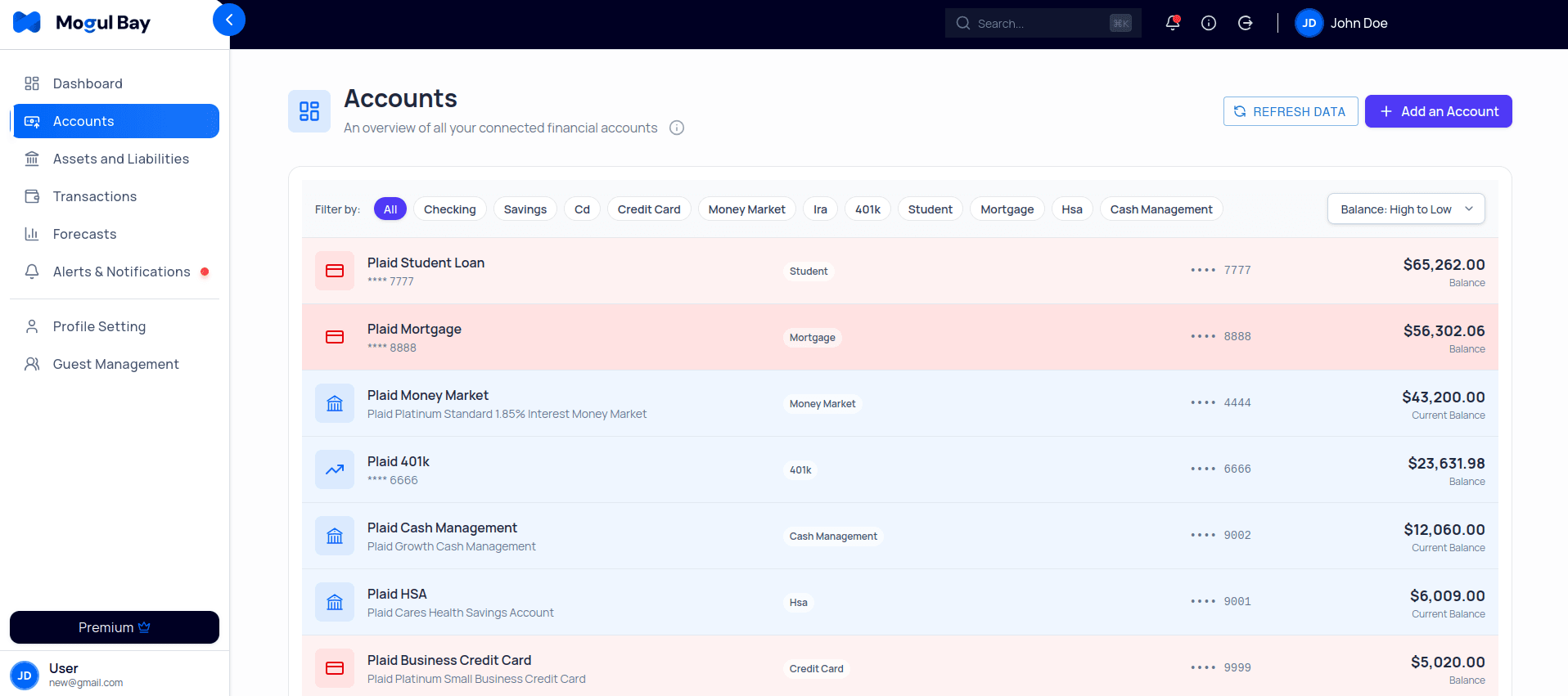 Unified Account Management - MogulBay Financial Platform Feature