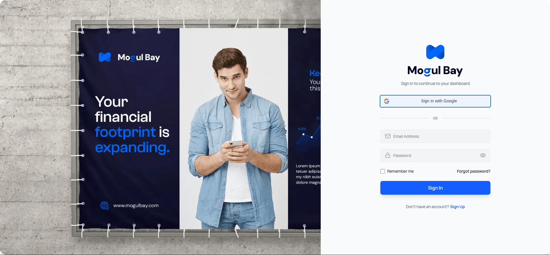 MogulBay Login Screen - Financial Management Platform