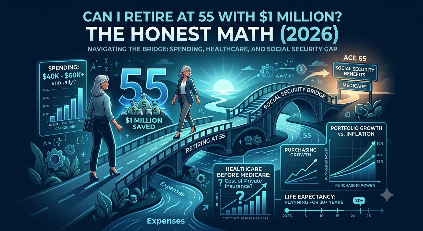 Illustration for retiring at 55 with $1 million guide